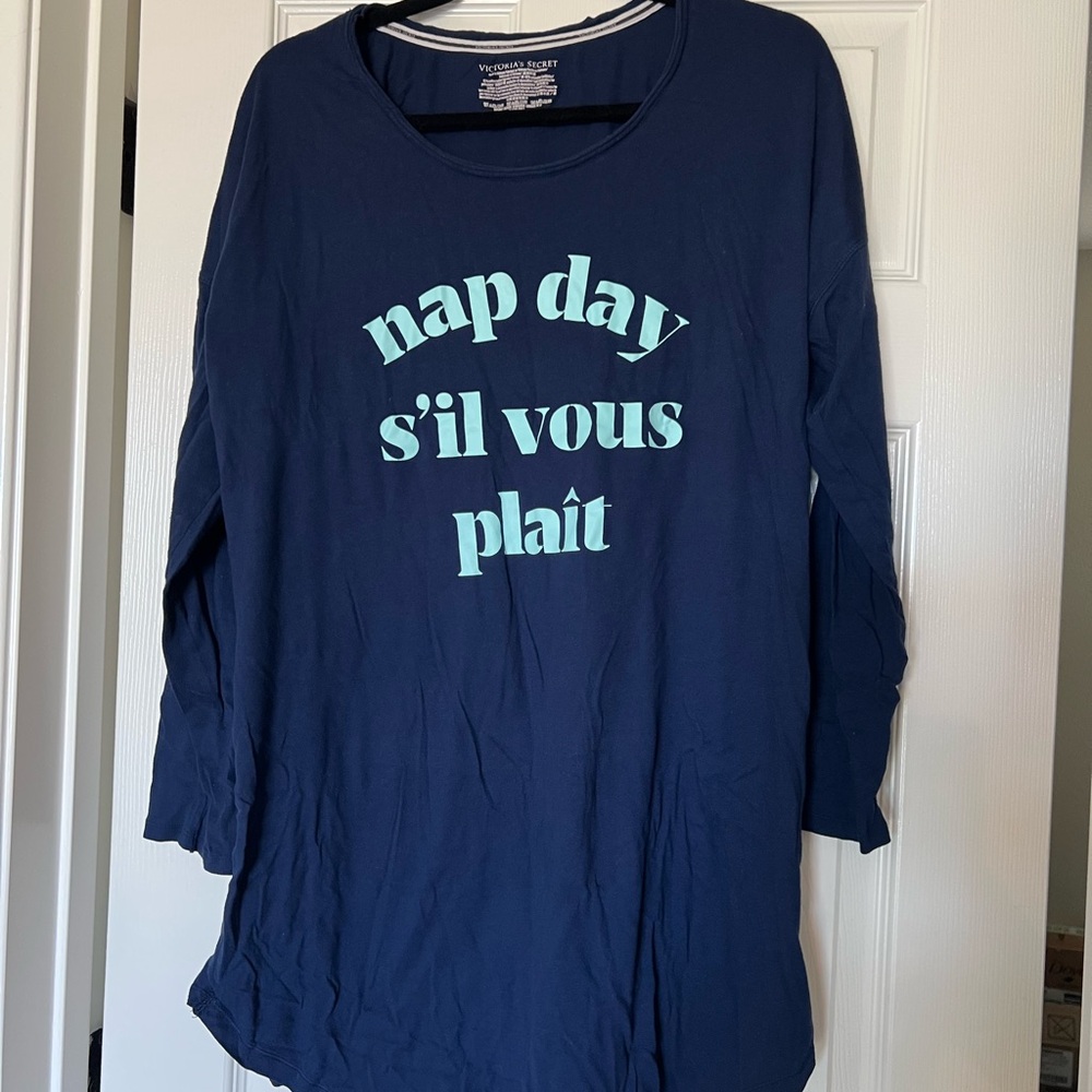 Victorias Secret Nap Day S’il Vous Plait Sleep Shirt Navy Blue